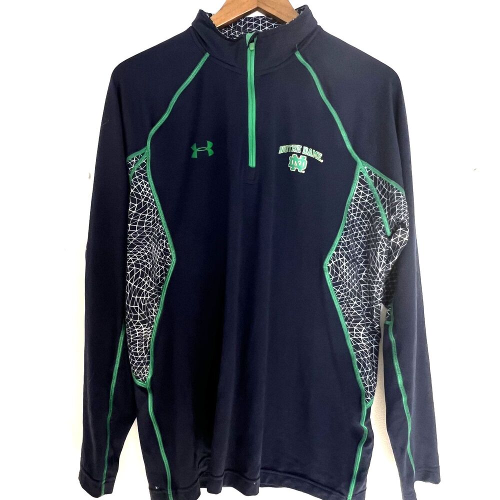 Under Armour Notre Dame Womens 1/4 zip Pullover M Heat Gear blue green logo